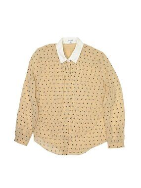 Carven Semi-Sheer Button Front Collared Shirt in Yellow Polka Dot